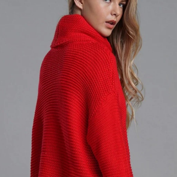 "Host Pick" New Warm Comfy Ribbed Red Winter Fall Turtleneck Sweater - Picture 4 of 8